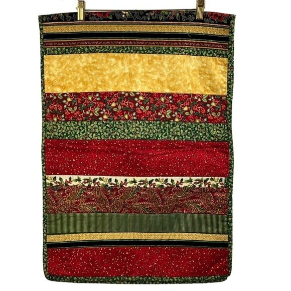 Christmas Handmade Pieced Quilted Table Runner 56" Poinsettias Holly Reversable - Picture 12 of 13